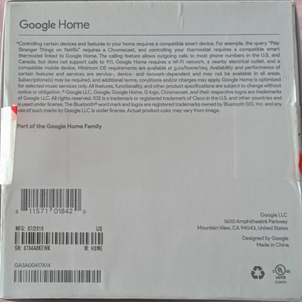 Google Home Smart Bluetooth Speaker With Voice Assistant in White and Gray